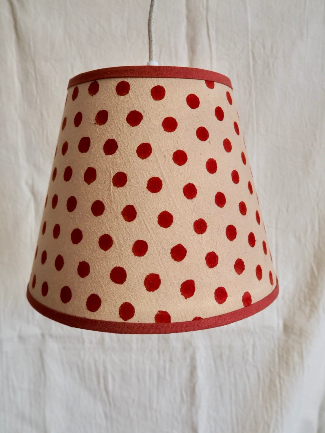 Hand Crafted Rust spotty lampshade with rust trim Charlotte Boyd Lighting