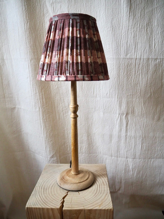Hand crafted geometric gathered lampshade in rust and charcoal