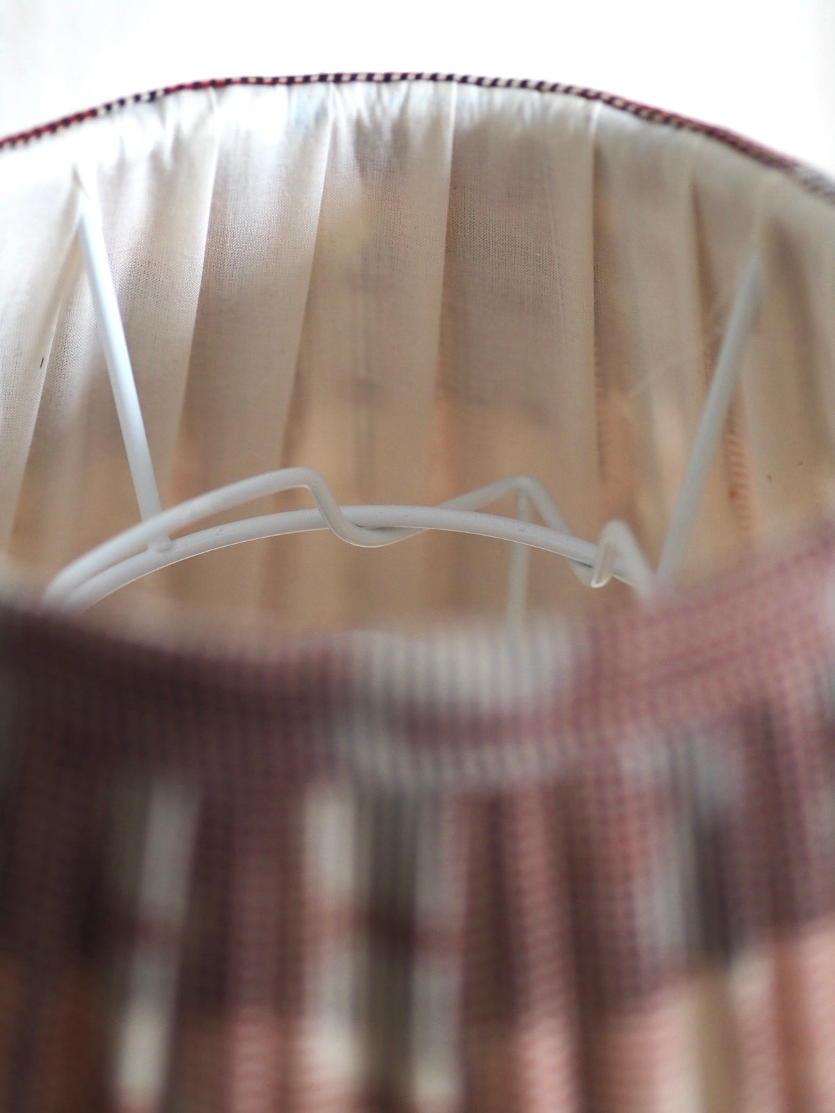 Hand crafted geometric fabric gathered lampshade detail