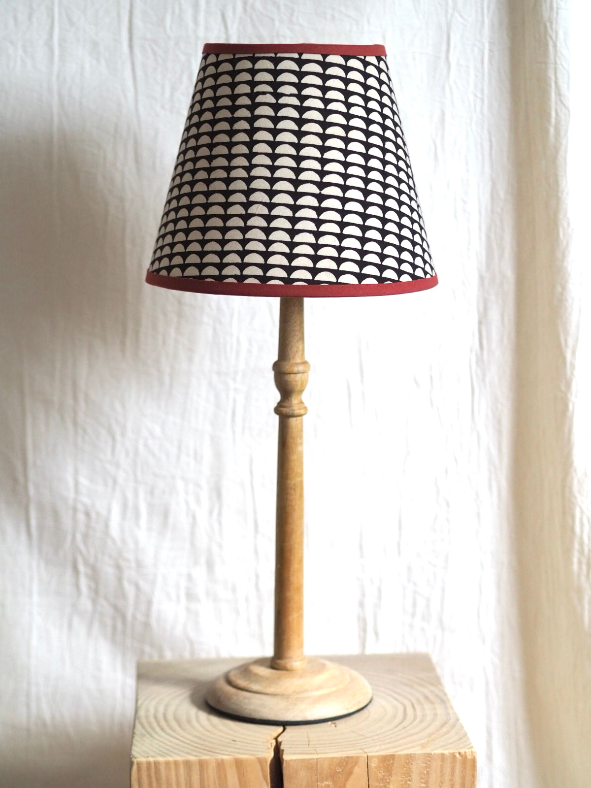 Monochrome block printed lampshade hand crafted