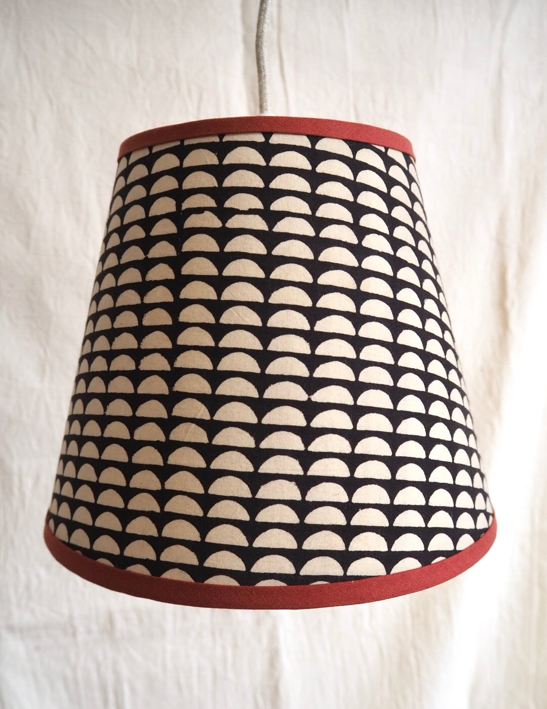 hand crafted monochrome lampshade monochrome block print Charlotte Boyd Lighting