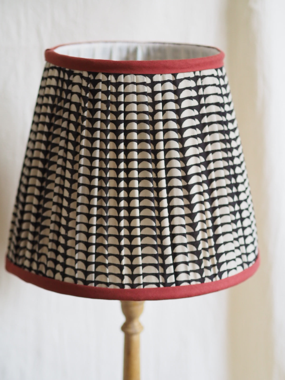 Hand crafted monochrome gathered lampshade Charlotte Boyd