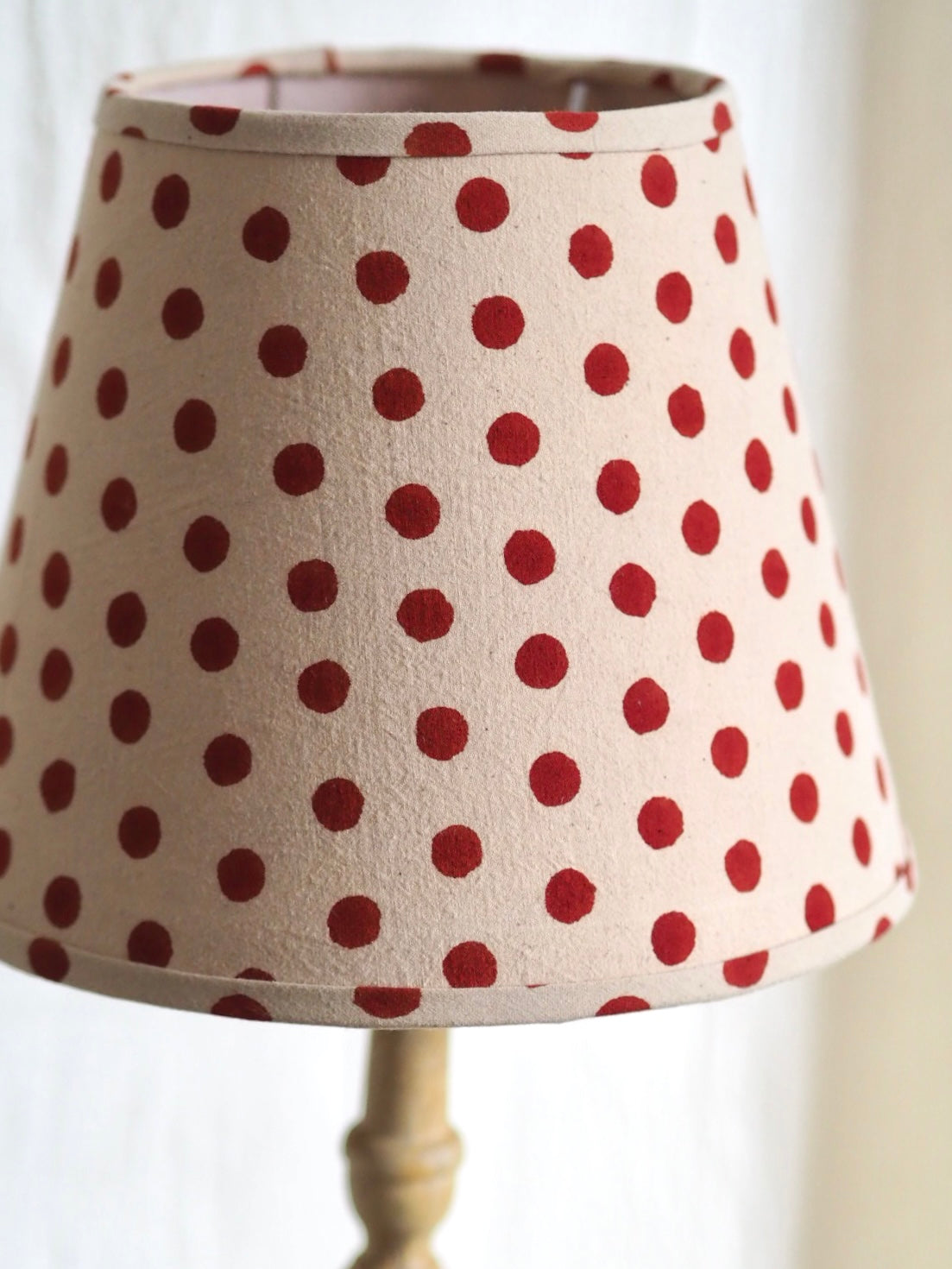 Hand crafted rust and natural polka  dot printed lampshade